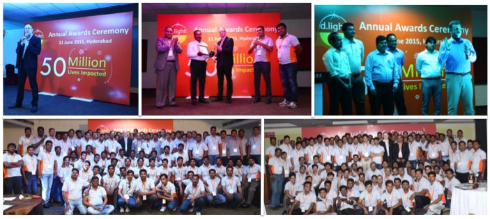 Collage of d.light's award ceremonies in India and Kenya.