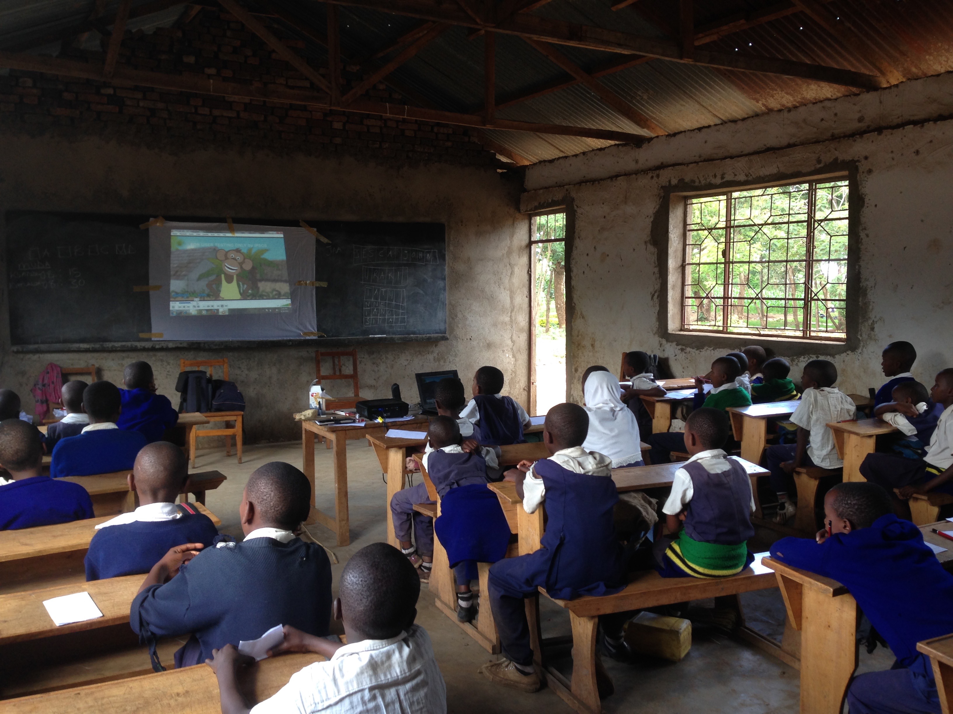 Schoolchildren in Tanzania watch one of Ubongos animated television shows. Photo from Ubongo.
